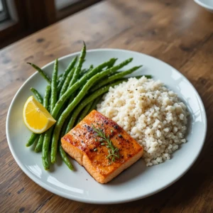 Haricots verts au Air Fryer servis avec saumon