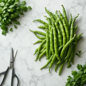 Préparation des haricots verts frais avant cuisson