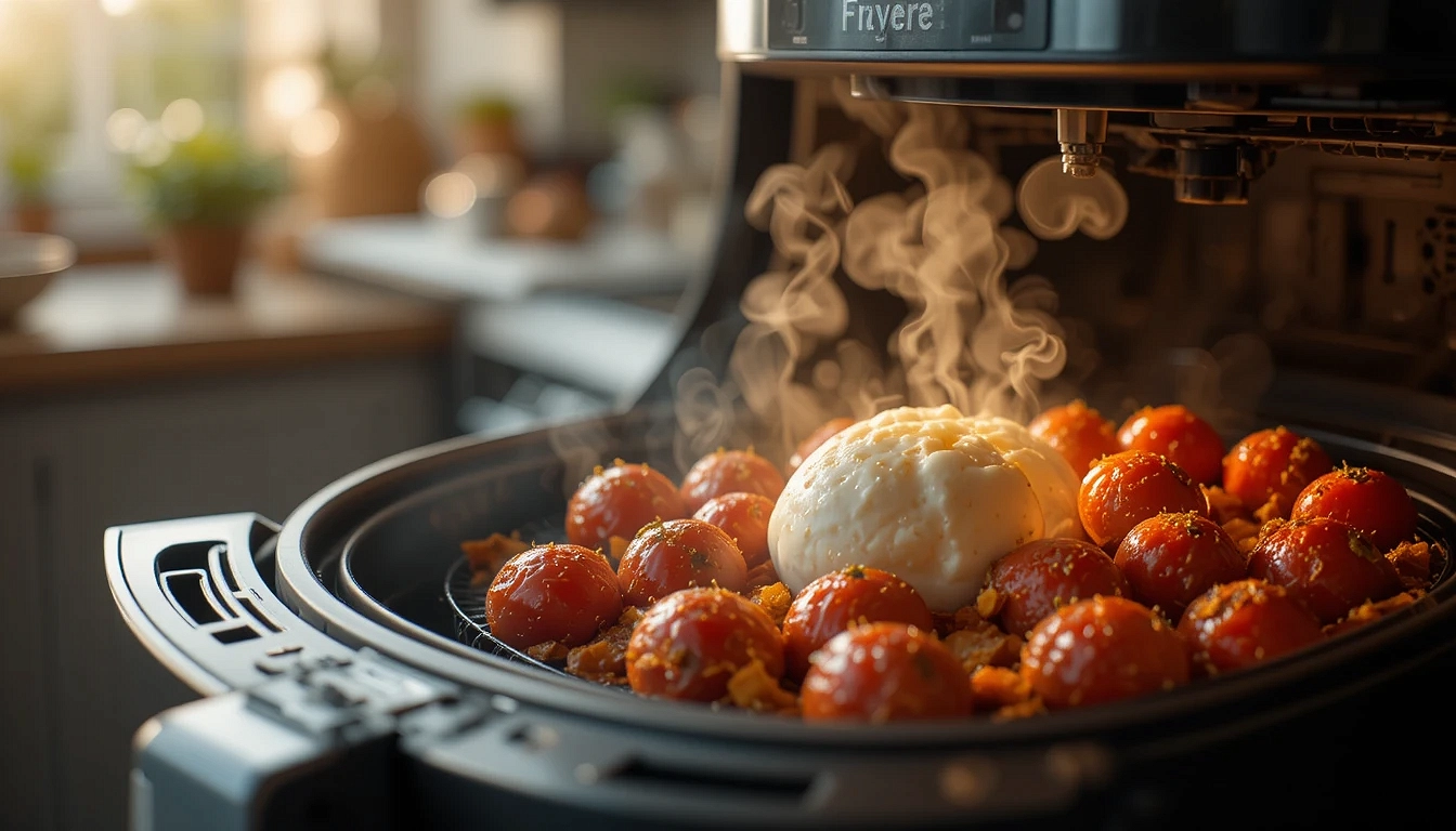 Air fryer burrata fondante avec tomates rôties